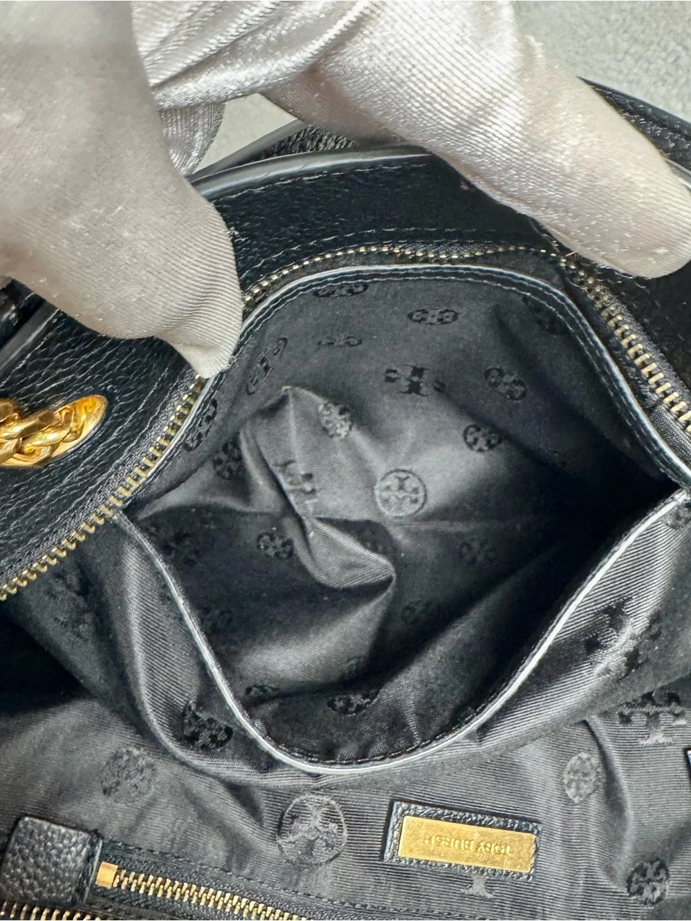 Tory Burch Britten Satchel Black Pebbled Leather Tote Crossbody Bag